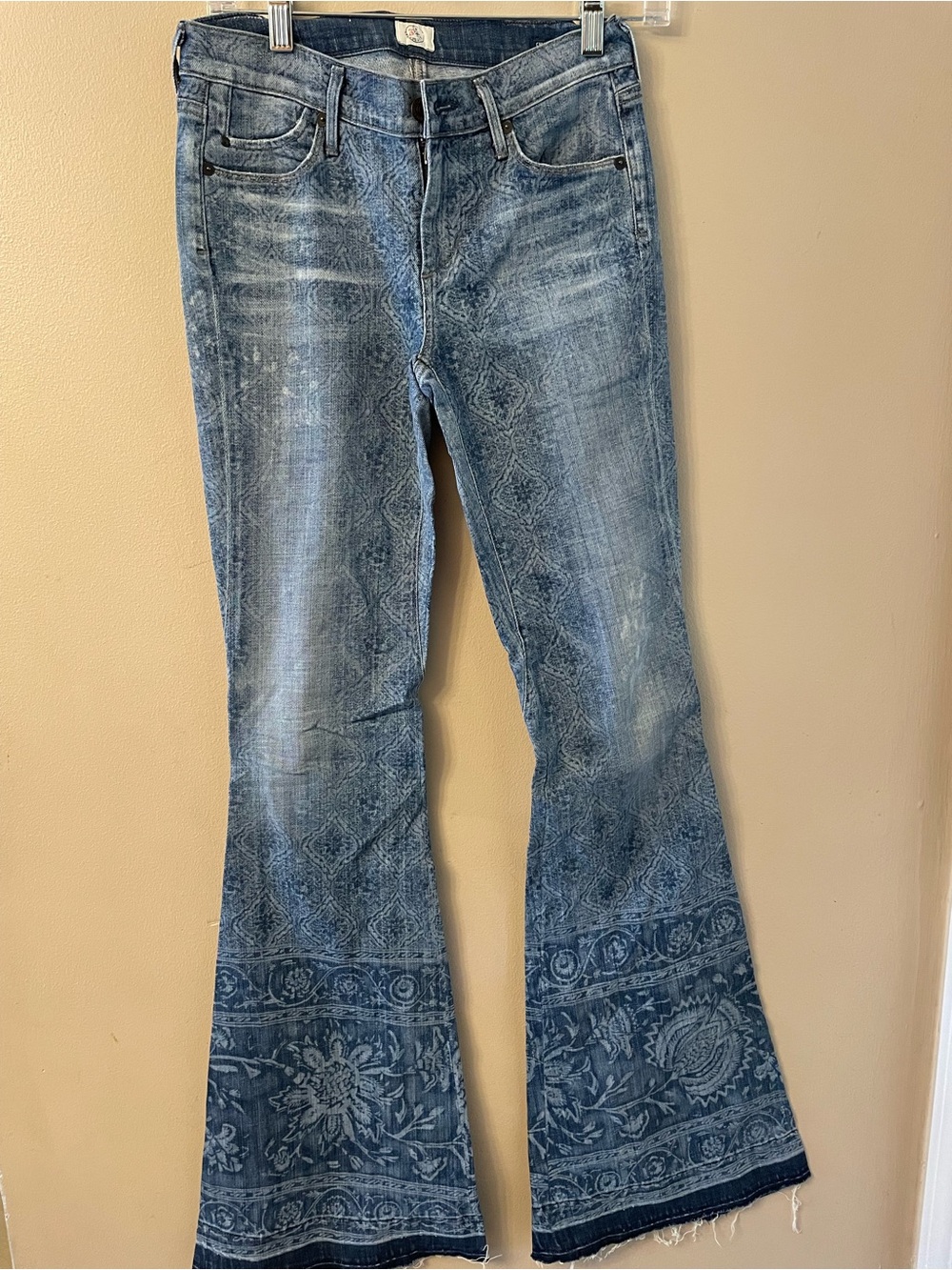 Free People/Citizens of Humanity-Women's Blue Patterned Flare Jeans - Picture 2 of 13